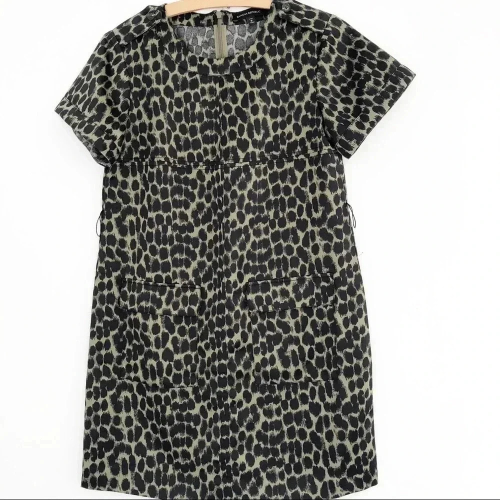 Banana Republic Green Animal Print Sheath Dress